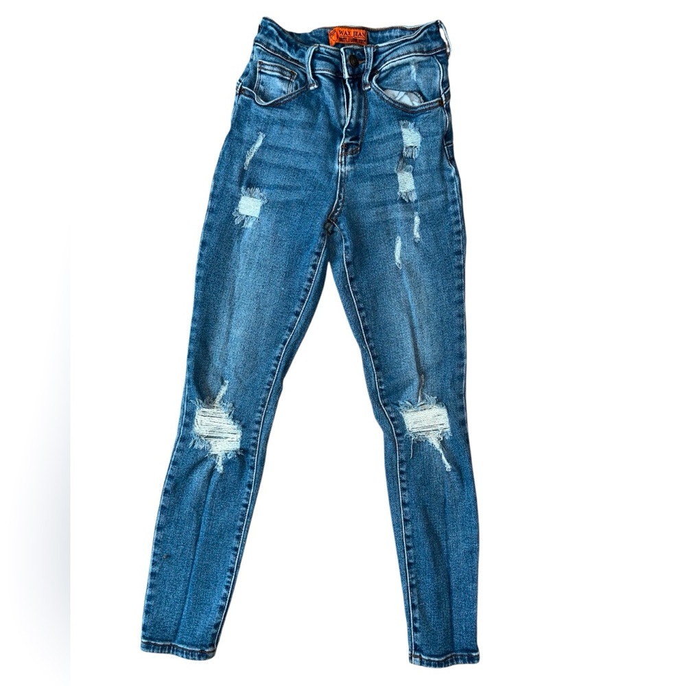 Wax Jean Blue Distressed Skinny Jeans - Picture 1 of 5